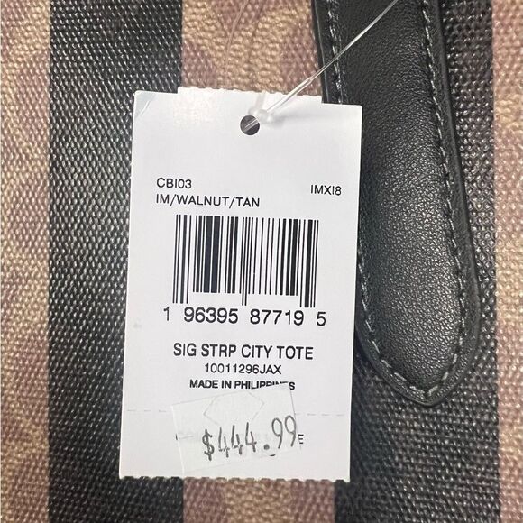 🔥🎁NWT! Coach Large City Tote Bag Sig Canvas With Stripe Walnut/Tan Msrp:$450.0 - Picture 6 of 6
